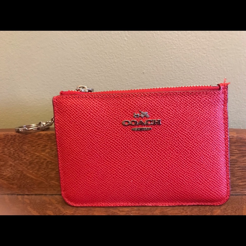 Coach Red Keychain Holder with Slots for Money and Credit Cards 5 1/2”L x 3 1/2H